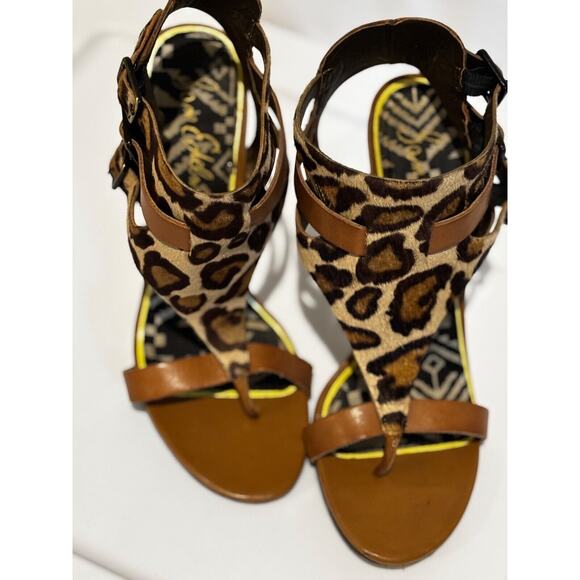 Womens Leopard print straps Buckles Sam Edelman stiletto sz 8 heels statement - Picture 7 of 11